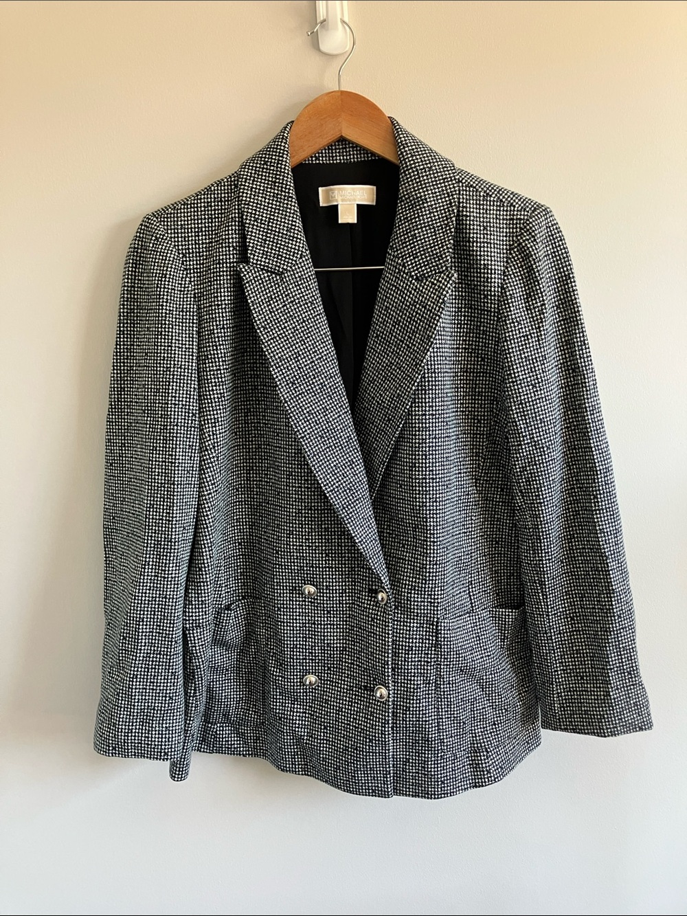 Michael Kors Black and White Houndstooth double breasted boxy Blazer size L